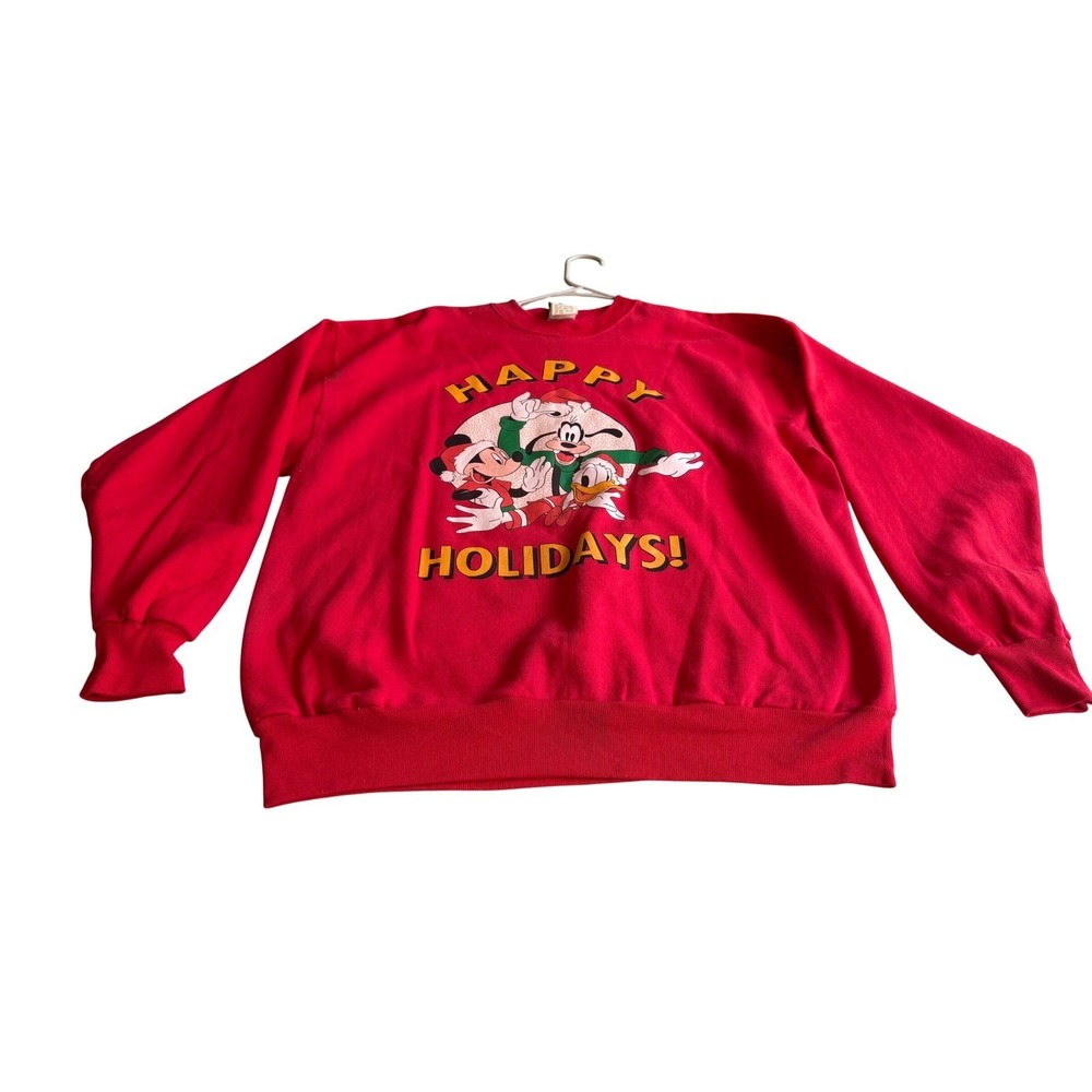 Vintage Mickey Unlimited Happy Holidays Sweatshirt Red‎ Mens XL Disney 90s USA